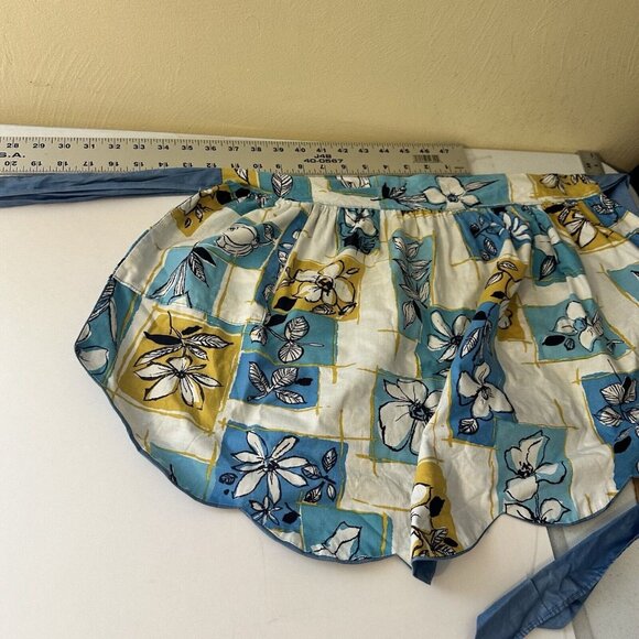 Womens Vintage Kitchen Apron Blue Yellow Floral Tie Back At Waist Cotton Retro - Picture 8 of 8
